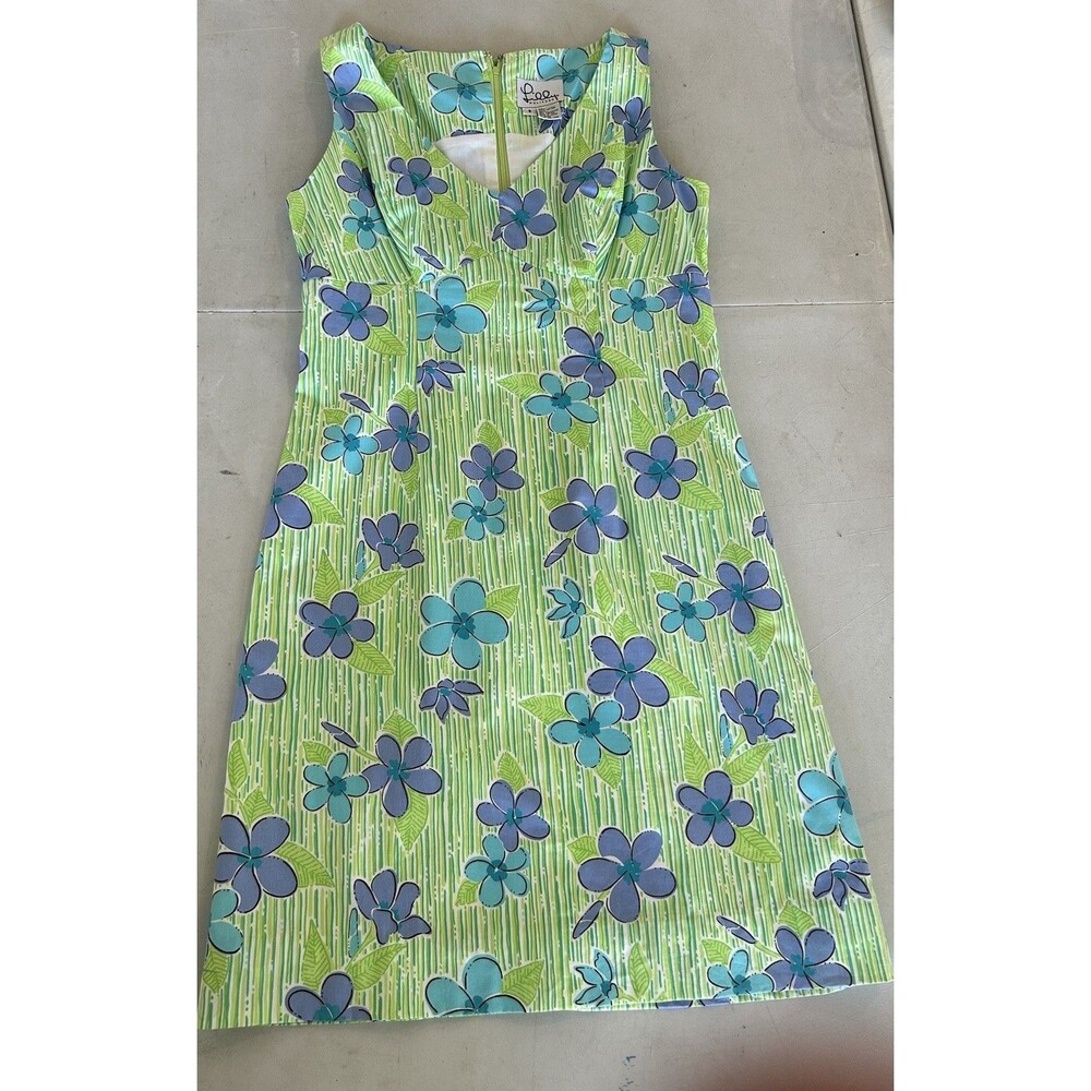Vintage Lilly Pulitzer White Tag Dress Womens 8 Floral Stripe Cotton V Neck